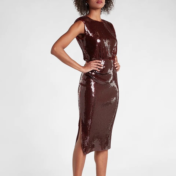 Sequin Midi Dress | Deep Red | Sexy Wedding Guest Dress - Picture 3 of 8